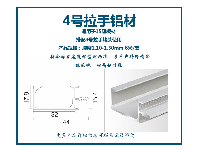 4号拉手铝材 (15厘板材) ; 4号拉手塑料堵头