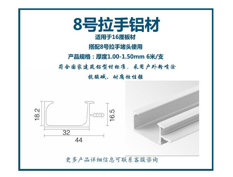 8号拉手铝材 (16厘板材) ; 8号拉手塑料堵头